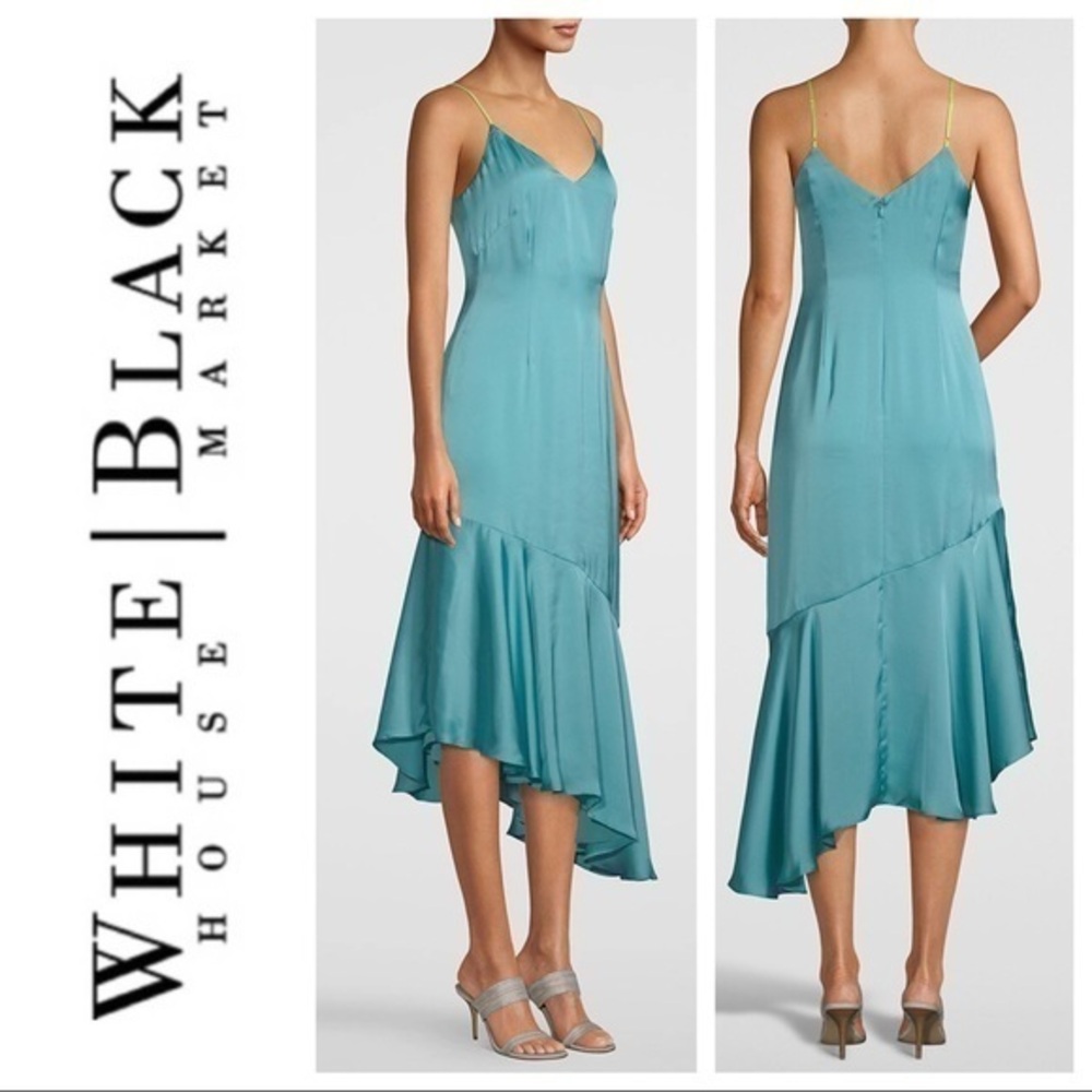 NWT White House Black Market Asymmetrical Hem Straps Satin Dress